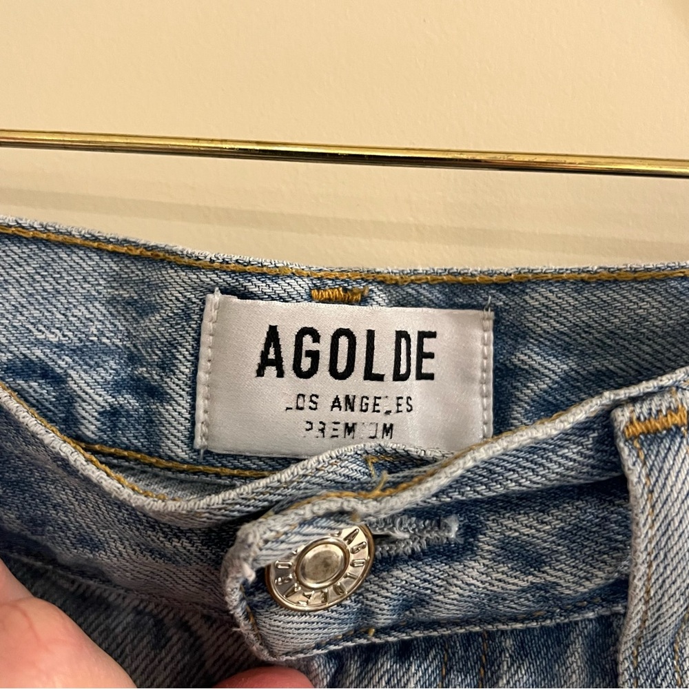 AGOLDE Sz 26 Distressed High Rise Straight Leg Jeans Light Wash Ripped Denim - Picture 4 of 7